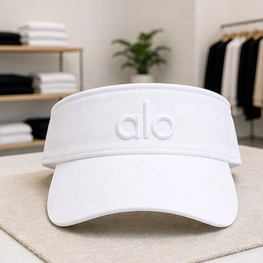 ALO Yoga White Athleisure Open Top Visor Hat Logo